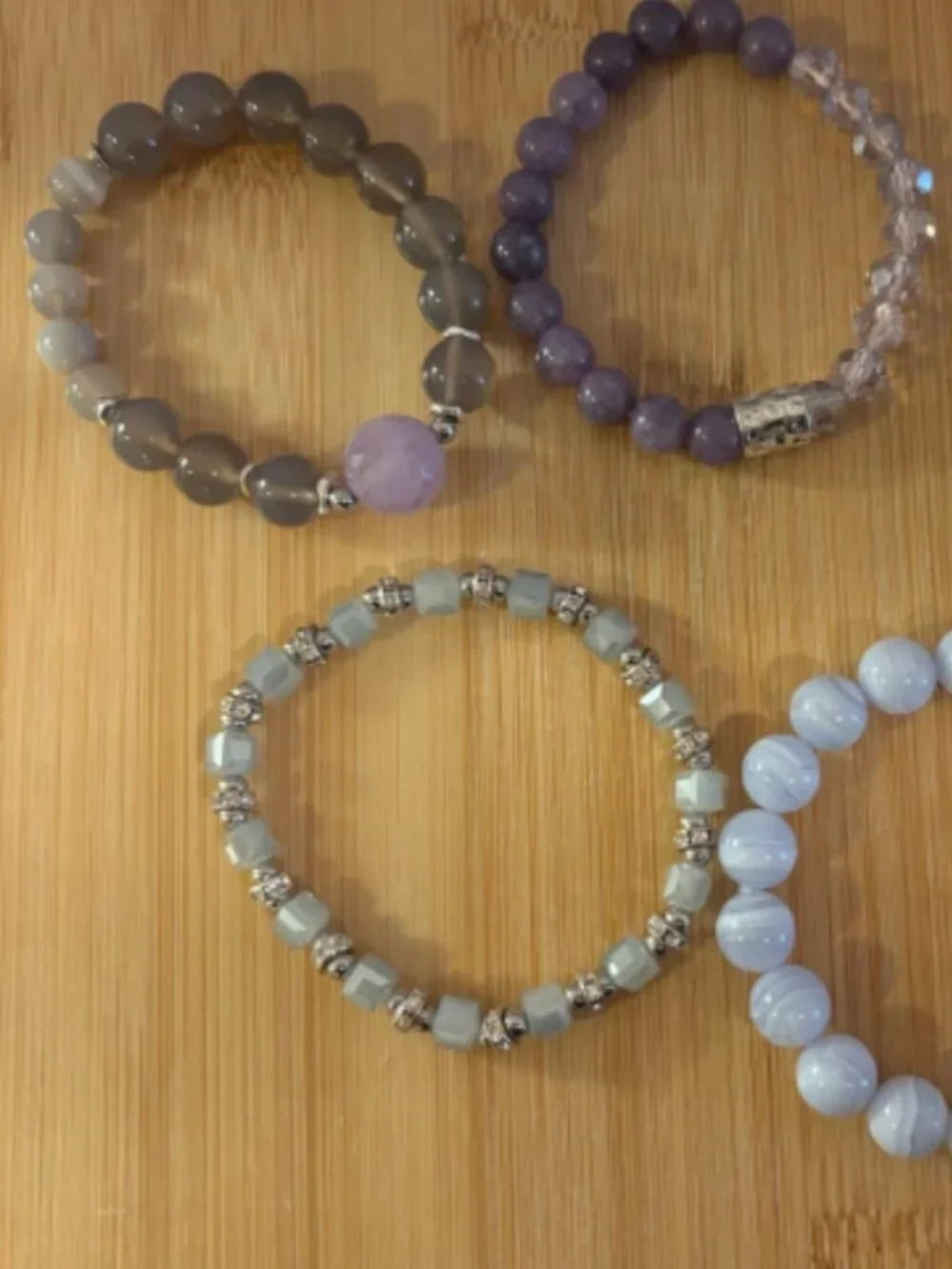 Handmade Gemstone Bracelet Stack Set of 5 NWT Chalcedony Amethyst Agate